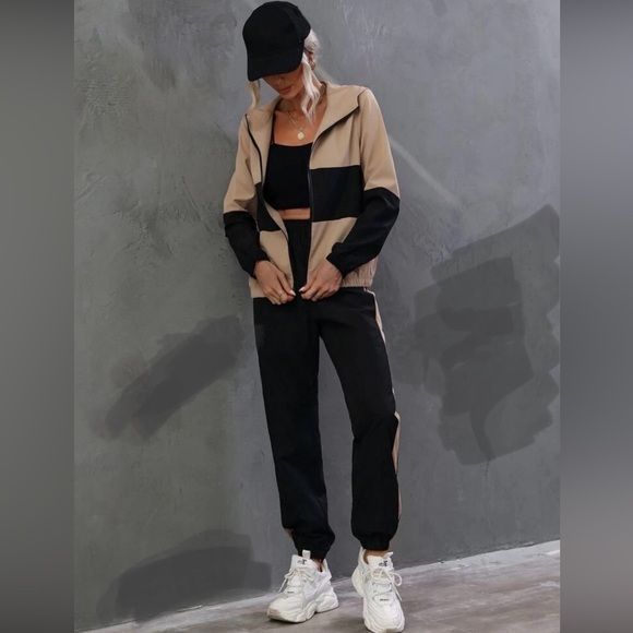 Tan and black two piece set track suit. NWOT. - Picture 3 of 4